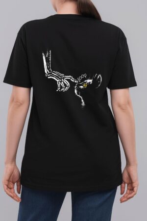 Halloween Cute Skeleton Hand Black Cat Boop Nose Cat Lover Woman T-Shirt