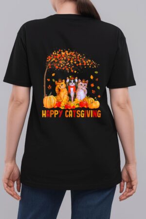 Happy Catsgiving Cute Thanksgiving Cat Lovers Cat Woman T-Shirt