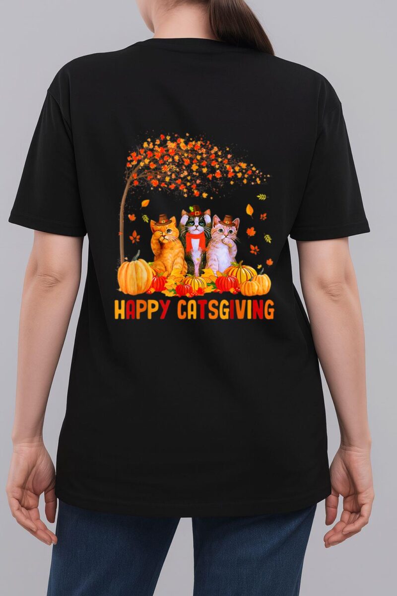 Happy Catsgiving Cute Thanksgiving Cat Lovers Cat Woman T-Shirt