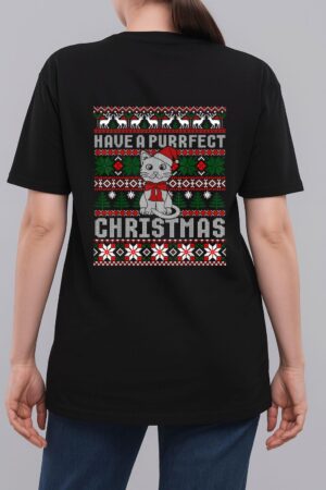 Have A Purrfect Christmas Cat Funny Pajama Ugly Sweater Woman T-Shirt