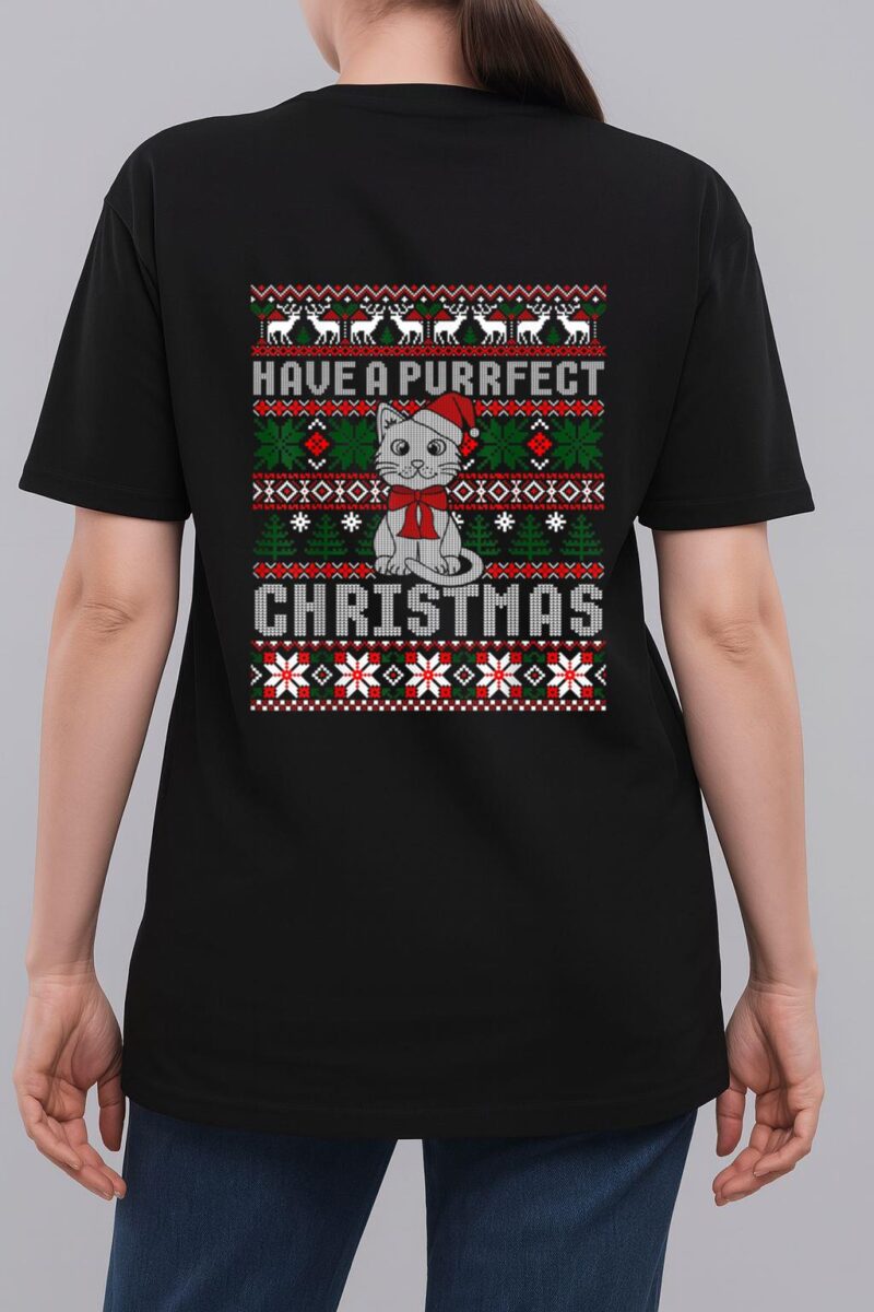 Have A Purrfect Christmas Cat Funny Pajama Ugly Sweater Woman T-Shirt