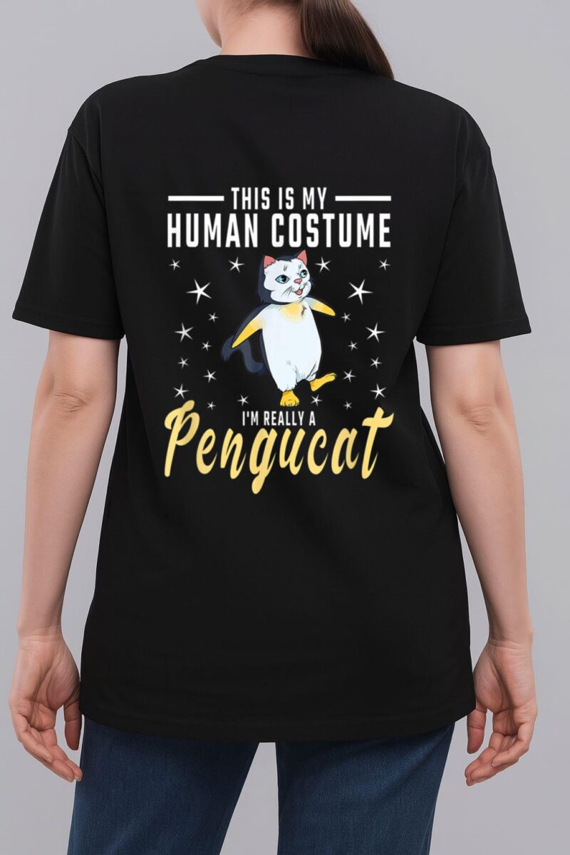 His Is My Human Costume I M Really A Pengucat Penguin Cat Woman T-Shirt