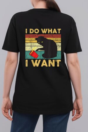 I Do What I Want Cat Coffee Black Cat Red Cup Funny Graphic Woman T-Shirt