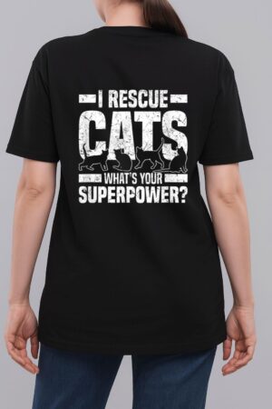I Rescue Cats What S Your Superpower USA Flag Rescue Cat Woman T-Shirt