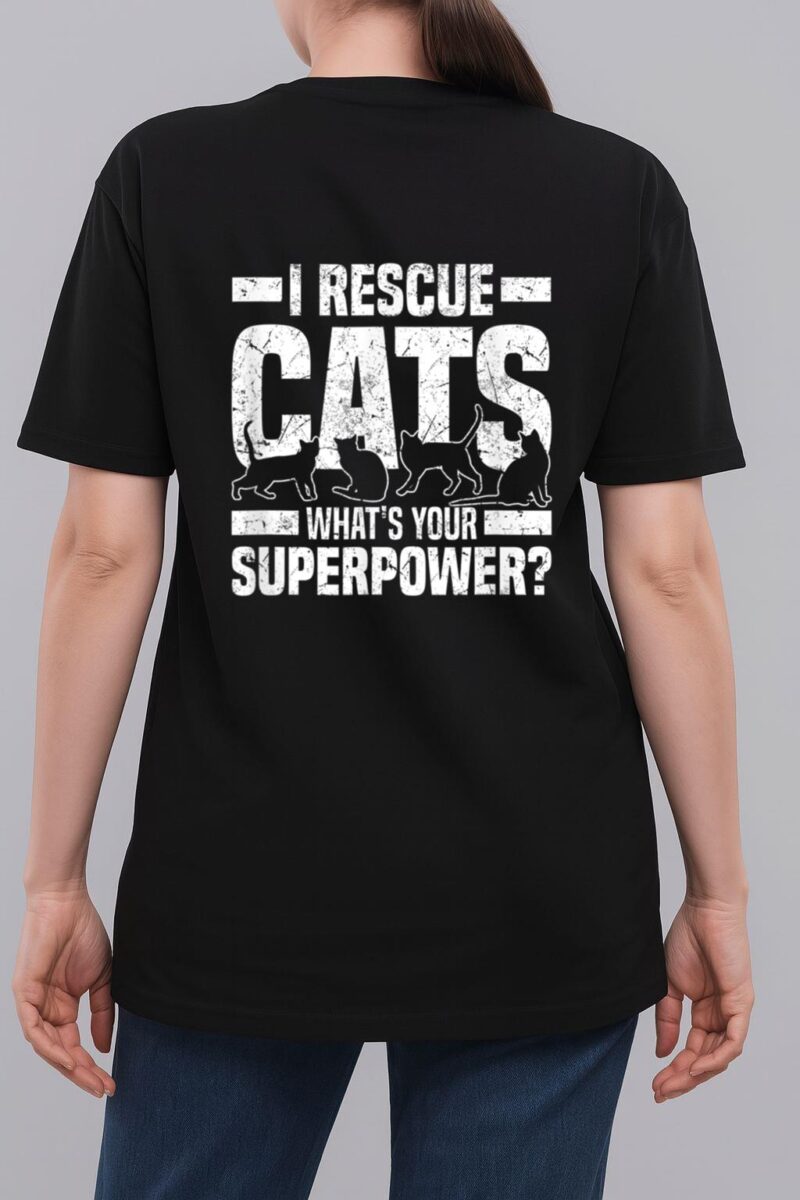 I Rescue Cats What S Your Superpower USA Flag Rescue Cat Woman T-Shirt