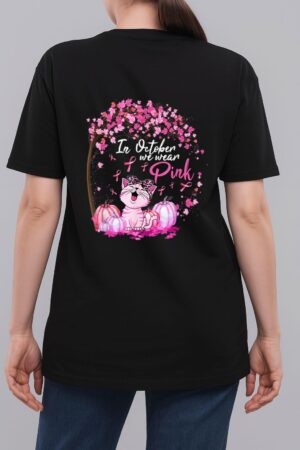 In October We Wear Pink Leopard Cat Breast Cancer Awareness Woman T-Shirt