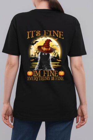 It 'Fine I'm Fine Everything Is Fine Halloween Cat Lover Woman T-Shirt