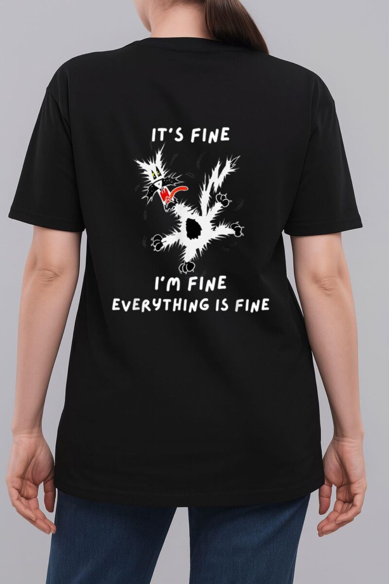 Its Fine I M Fine Funny Coffee Cute Sarcastic Black Cat Woman T-Shirt
