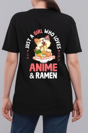 Just a Girl Who Loves Anime Cat and Ramen Girls Teens Women Woman T-Shirt
