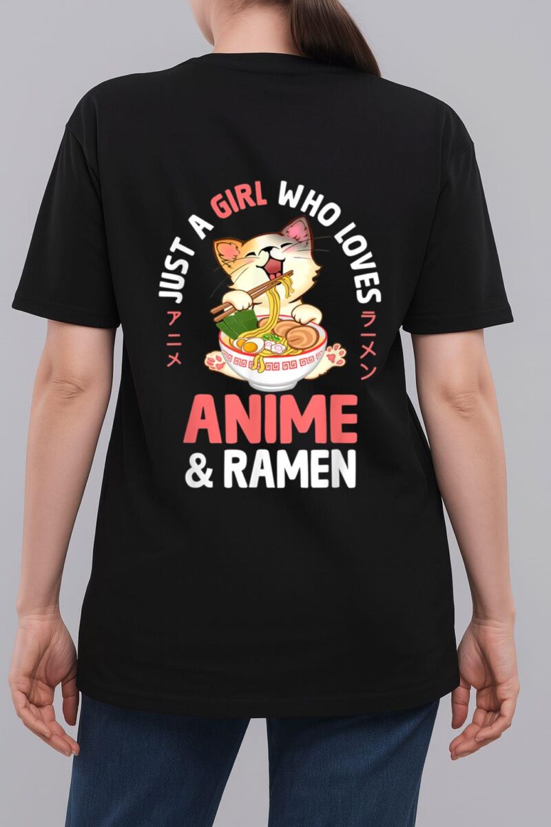 Just a Girl Who Loves Anime Cat and Ramen Girls Teens Women Woman T-Shirt
