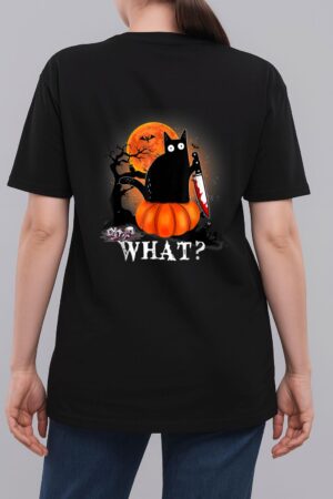 Killer Halloween Scary Moon Black Cat With Knife Pumpkin Woman T-Shirt