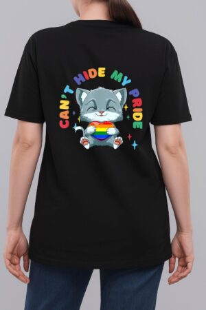 LGBQ Pride Rainbow Heart Cat Hugging LGBQ Heart Woman T-Shirt