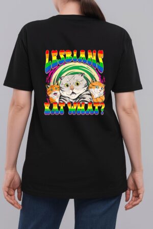 Lesbians Eat What Cat National Coming Out Day LGBQ Pride Woman T-Shirt