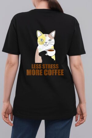 Less Stress More Coffee Funny Cat Caffeine Coffee Lover Woman T-Shirt
