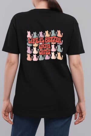 Life Is Better With Cats Retro Cat Mama Dad Groovy Men Women Woman T-Shirt