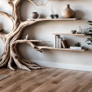 Ancient Tree Bookshelf, Floating Solid Wood Bookshelf for Unique Home Decor