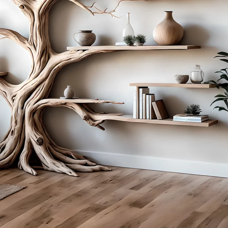 Ancient Tree Bookshelf, Floating Solid Wood Bookshelf for Unique Home Decor