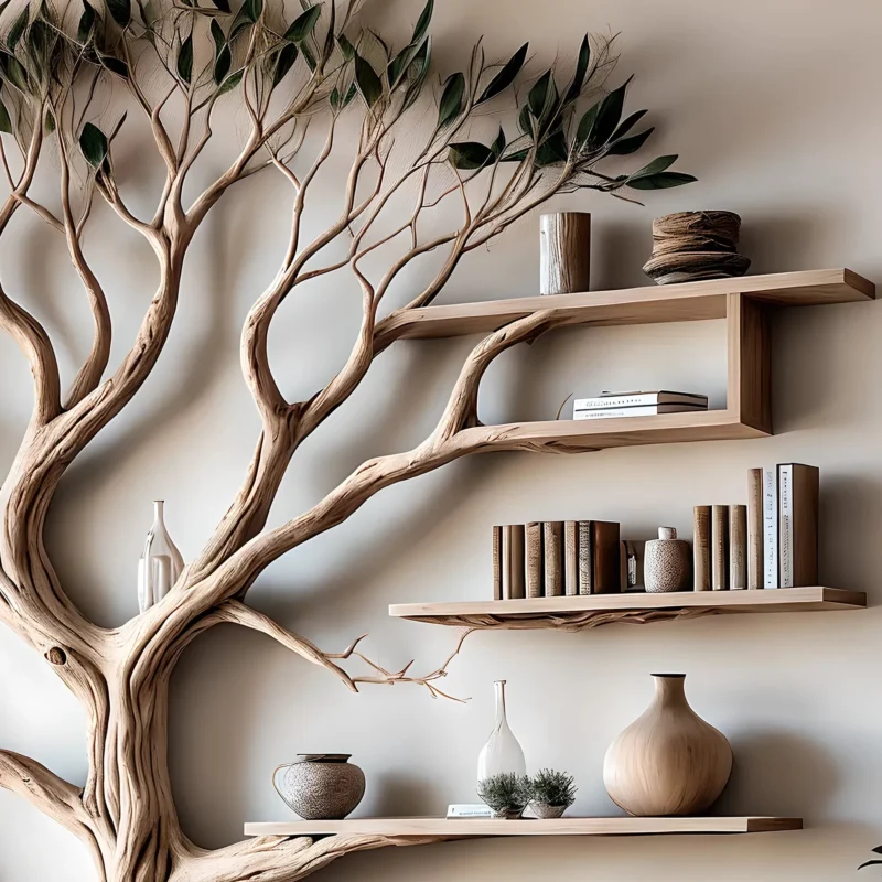 Ancient Tree Bookshelf, Floating Solid Wood Bookshelf for Unique Home Decor - Image 2