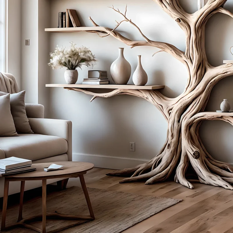 Ancient Tree Bookshelf, Floating Solid Wood Bookshelf for Unique Home Decor - Image 3