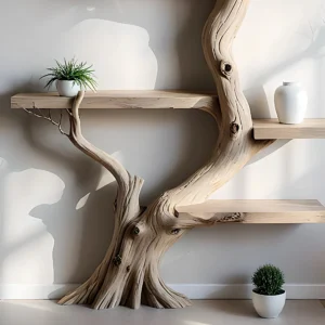 Bookshelf made from tree rustic floating shelf decorative bookcase home decor .