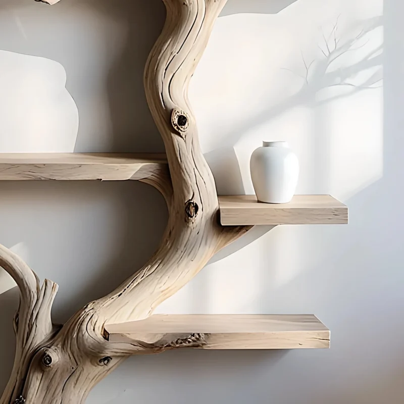 Bookshelf made from tree rustic floating shelf decorative bookcase home decor . - Image 2