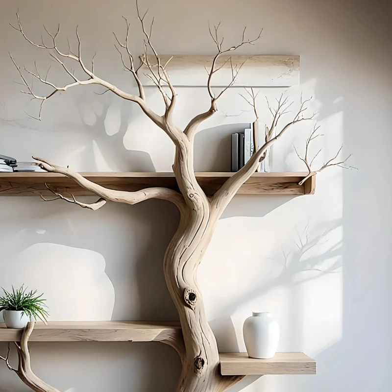 Bookshelf made from tree rustic floating shelf decorative bookcase home decor . - Image 3