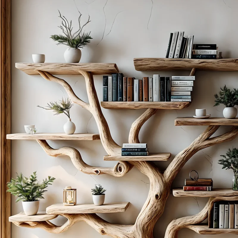 Bookshelf made of pine branches, Natural wood, Children's bookshelf, Decorative library - Image 2