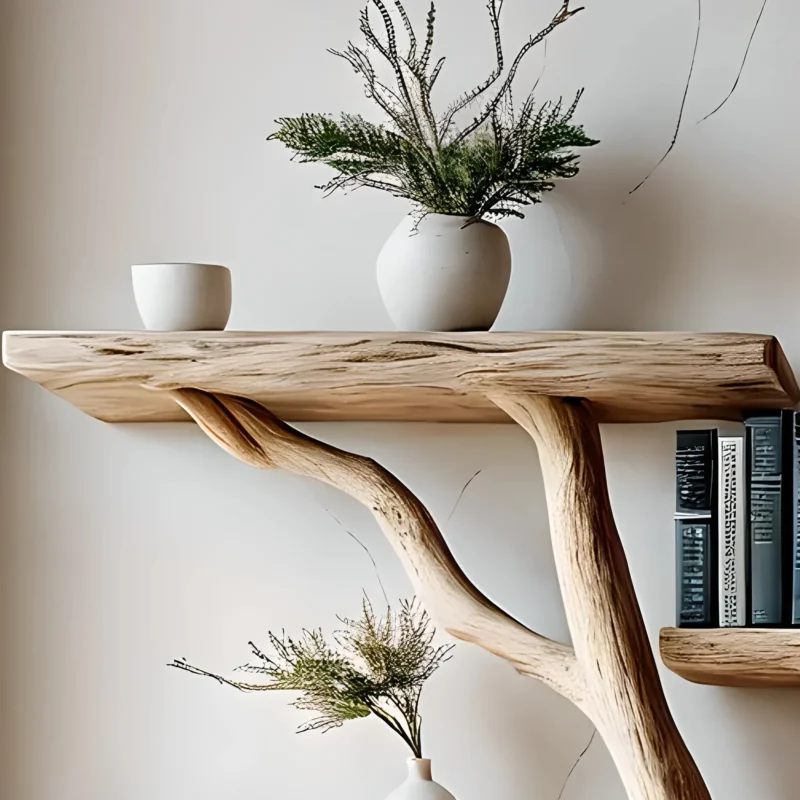 Bookshelf made of pine branches, Natural wood, Children's bookshelf, Decorative library - Image 4