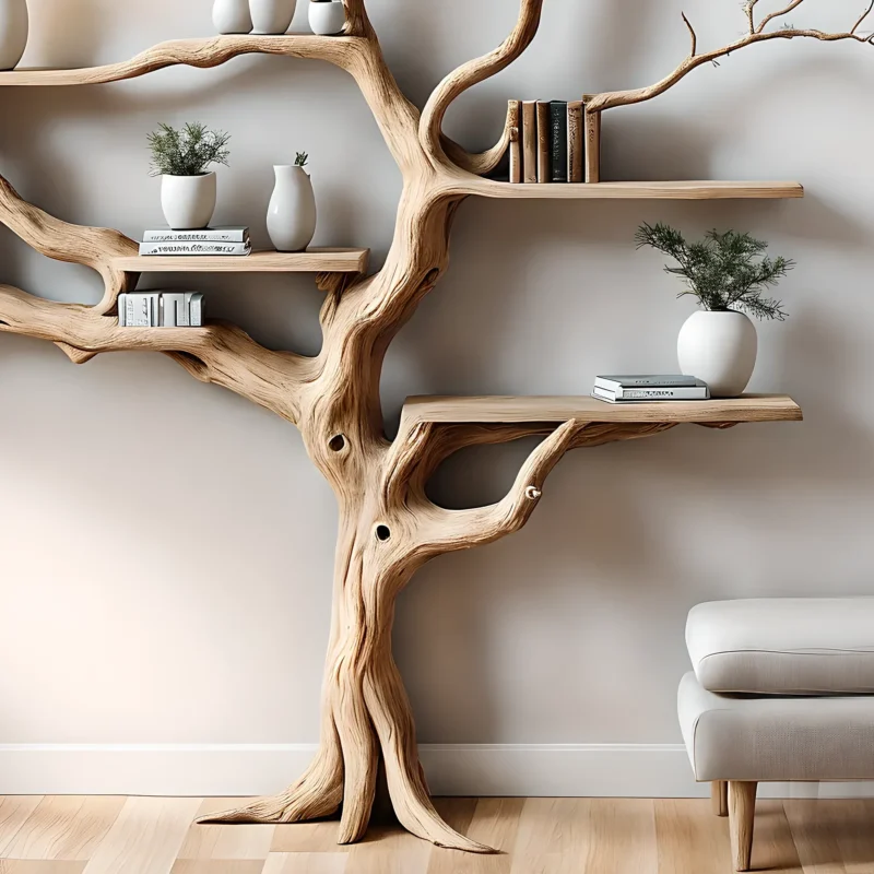 Bookshelf shaped like a perennial tree, driftwood bookshelf 50 years old or more, decorative bookshelf - Image 2