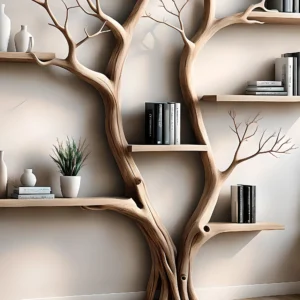 Bookshelf shaped like a tree with 2 branches, bookshelf shaped like a perennial wooden tree, living room decoration