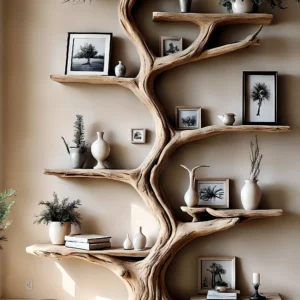 Bookshelf, tree-shaped bookshelf, solid wood, teak wood, driftwood, home decoration, life gift