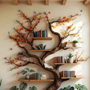 Branch-Shaped Wooden Bookshelf, Stylish & Unique Storage .