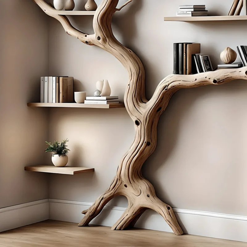 Decorative bookshelf made of solid driftwood for home decoration - Image 3