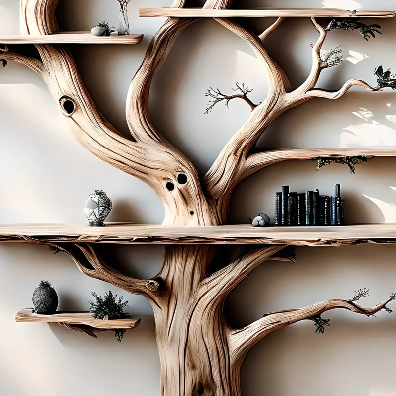 Decorative bookshelf shaped like aged wood, living room decorative bookshelf, wooden farmhouse bookshelf - Image 2