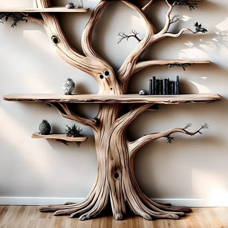 Decorative bookshelf shaped like aged wood, living room decorative bookshelf, wooden farmhouse bookshelf - Image 3