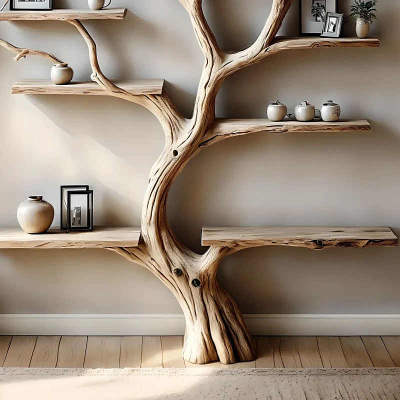 Decorative bookshelf, tree branch floor, wall-mounted, solid wood interior, home decoration, gift - Image 3