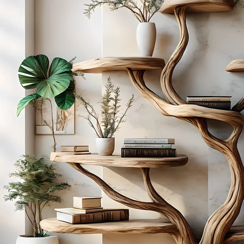 Decorative bookshelf, tree-shaped bookshelf, solid wood bookshelf, floating shelf, interior decoration - Image 3
