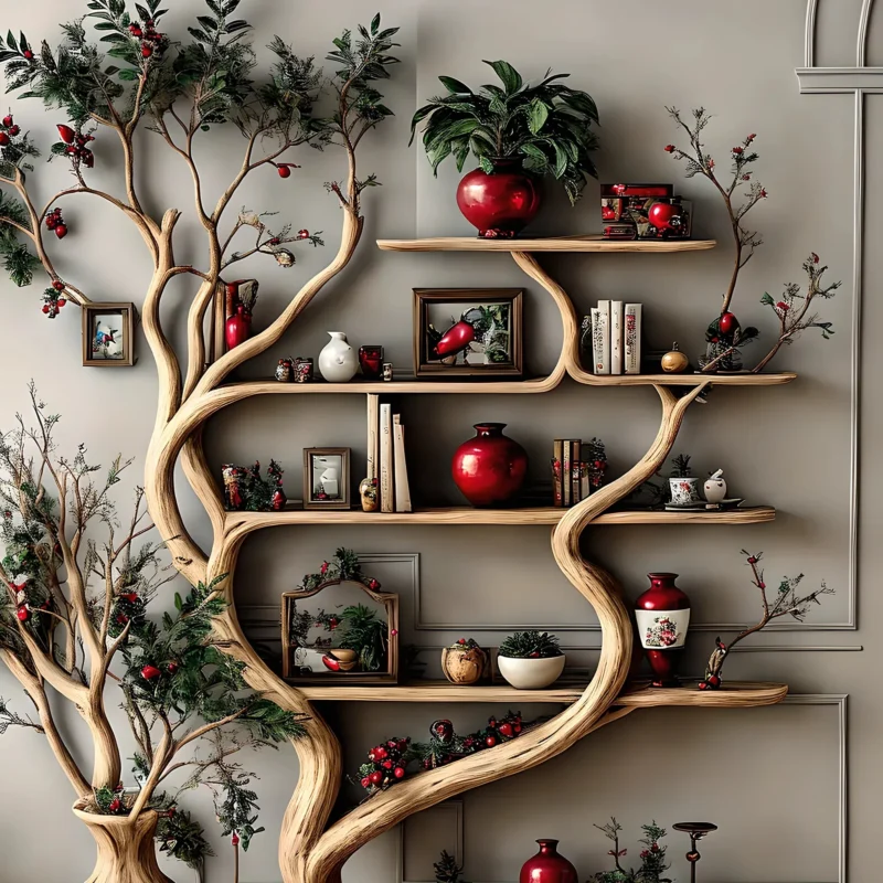Decorative shelf in natural tree shape, solid wood, living room decoration - Image 2