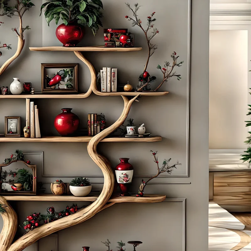 Decorative shelf in natural tree shape, solid wood, living room decoration - Image 3