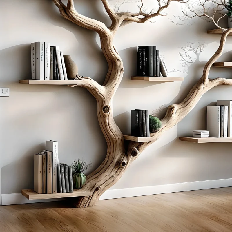 Decorative shelf made of natural driftwood, 100% handmade, solid wood, tree-shaped bookshelf, gift - Image 2