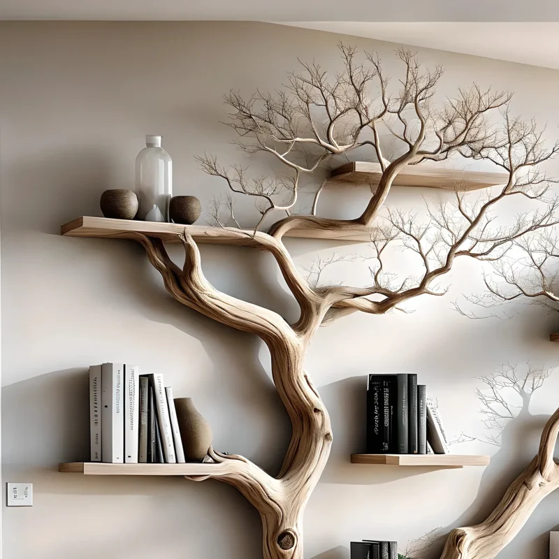 Decorative shelf made of natural driftwood, 100% handmade, solid wood, tree-shaped bookshelf, gift - Image 3