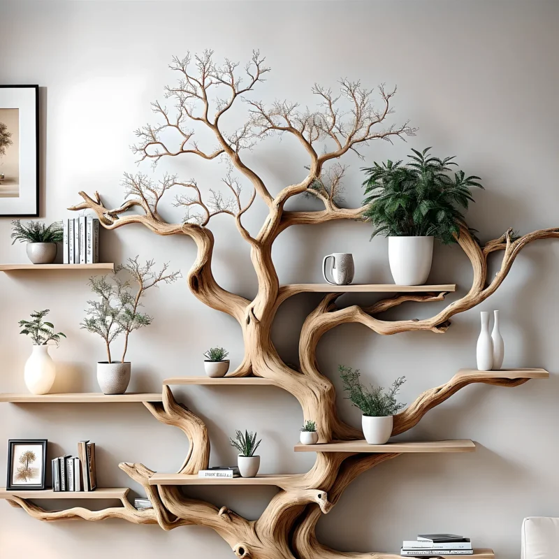 Driftwood bookshelf in the shape of perennial driftwood. Bookshelf in the shape of solid wood for home decoration - Image 3