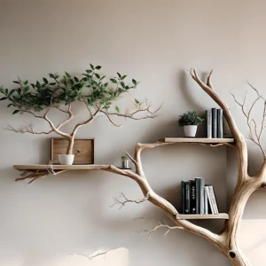 Driftwood bookshelf wall decoration, children's bookshelf