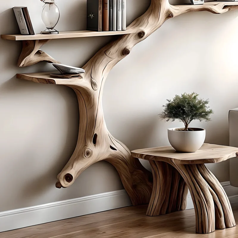 Driftwood Bookshelf with Narrow Table, Unique and Stylish Home Decor - Image 2
