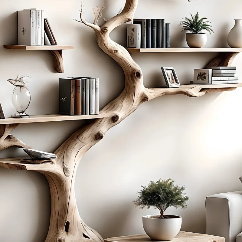 Driftwood Bookshelf with Narrow Table, Unique and Stylish Home Decor - Image 3