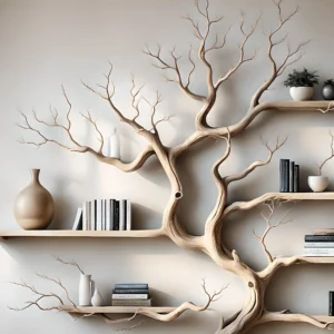 Driftwood bookshelf, driftwood, Christmas decoration shelf, bookshelf, tree-shaped shelf