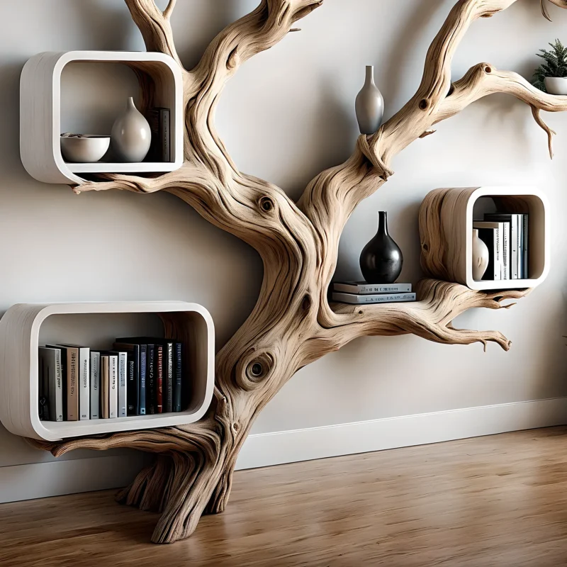 Driftwood bookshelf, tree-shaped bookshelf, solid wood bookshelf, decorative bookshelf - Image 2