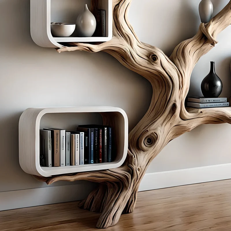 Driftwood bookshelf, tree-shaped bookshelf, solid wood bookshelf, decorative bookshelf - Image 3