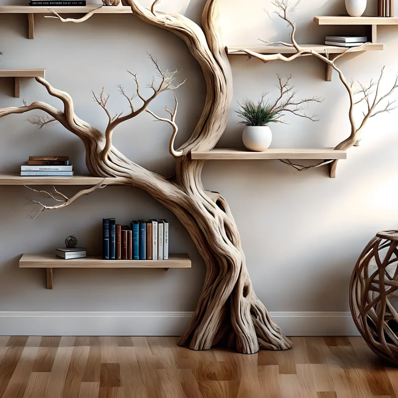 driftwood, solid wood, tree branch bookshelf, home decoration shelf - Image 3