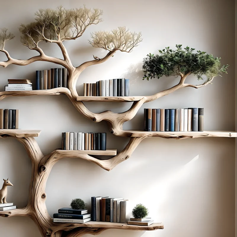 floating bookshelf tree shaped bookshelf old wooden bookshelf, driftwood - Image 2